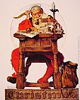 Norman Rockwell Canvas Paintings - Christmas - Santa Reading Mail
